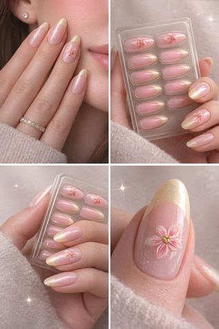 Glossed Muse™ | Premium Soft Gel Press-On Nails – Soft Yellow French Bloom
